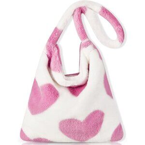 ✨ Weewooday Fluffy Furry Purse Women Pink PlushLadies Tote Autumn Winter Handbag